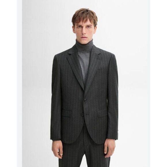 Massimo Dutti Men Suit Jacket Wool silk EU 56 US 46 Gray Pinstripe 2052/658 NWOT